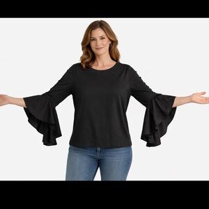 Laundry By Shelli Segal Black Ruffled Bell Sleeve Blouse